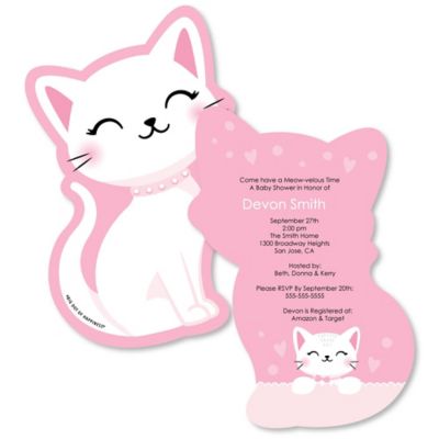 Purr Fect Kitty Cat Shaped Kitten Meow Baby Shower Invitations