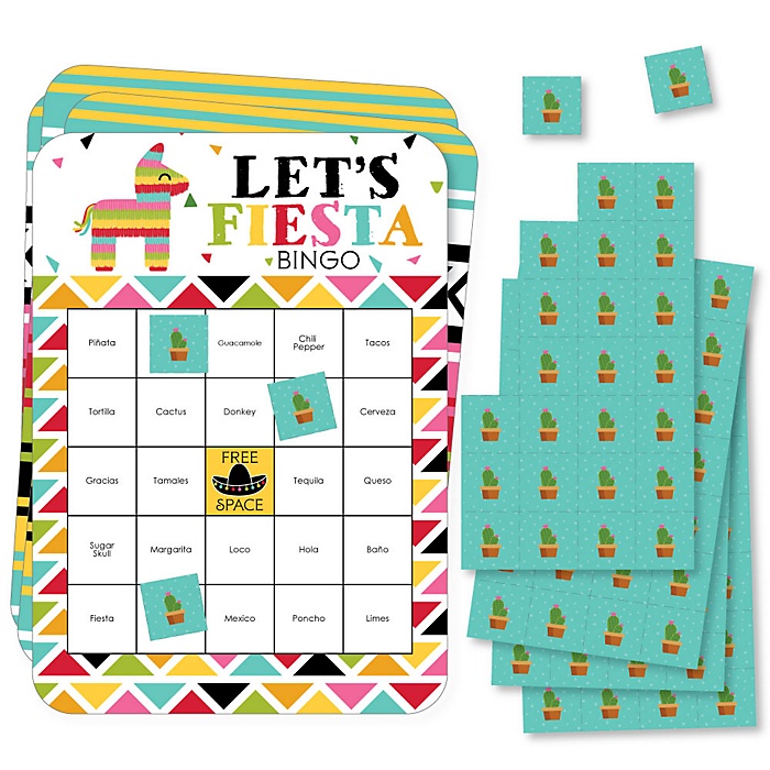 Let’s Fiesta - Bar Bingo Cards and Markers - Mexican Fiesta Bingo Game ...