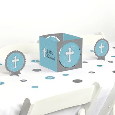 Little Miracle Boy Blue Gray Cross Baptism Or Baby Shower