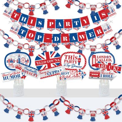 Cheerio London Banner And Photo Booth Decorations British Uk