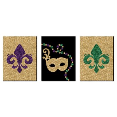 Mardi Gras Fleur De Lis Wall Art New Orleans Decor And Masquerade Themed Room Home Decorations 7 5 X 10 Inches Set Of 3 Prints