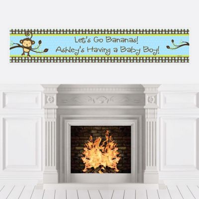 Blue Monkey Boy Personalized Baby Shower Banners