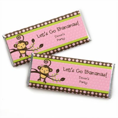 Pink Monkey Girl Personalized Candy Bar Wrapper Baby Shower Or