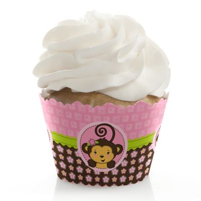 Pink Monkey Girl Birthday Decorations Party Cupcake Wrappers