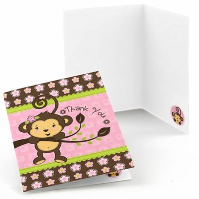 Pink Monkey Girl Birthday Party Thank You Cards 8 Ct