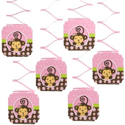 Pink Monkey Girl Baby Shower Hanging Decorations 6 Ct