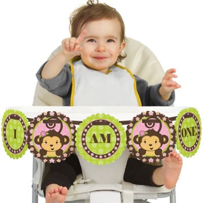 Pink Monkey Girl 1st Birthday I Am One First Birthday High
