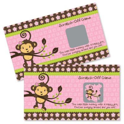 Pink Monkey Girl Baby Shower Game Scratch Off Cards