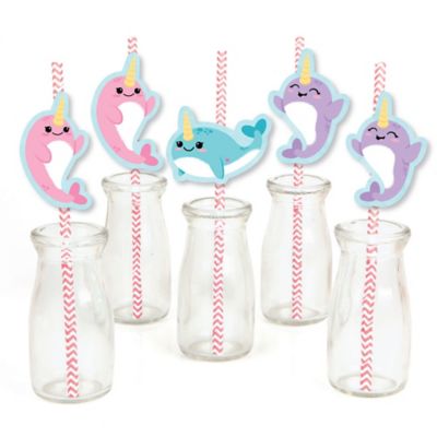 Narwhal Girl Paper Straw Decor Under The Sea Baby Shower Or