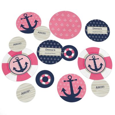 Ahoy - Nautical Girl - Personalized Baby Shower Table Confetti - 27 ct