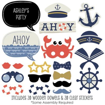 Ahoy - Nautical - 20 Piece Photo Booth Props Kit | BigDotOfHappiness.com