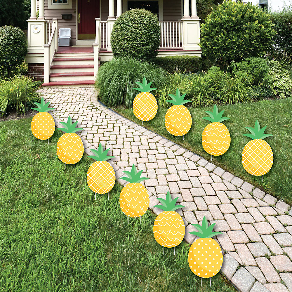 Tropical Pineapple Lawn Decorations Outdoor Summer Party Yard Decorations 10 Piece