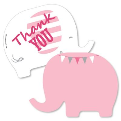 Pink Elephant Shaped Thank You Cards Girl Baby Shower Or