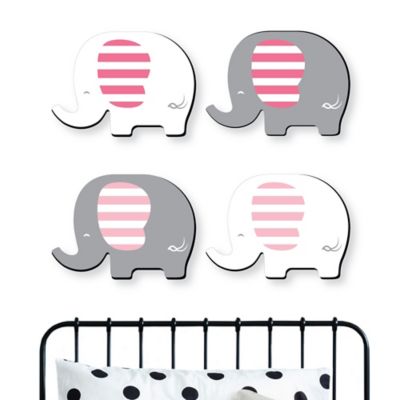 Pink Elephant Baby Girl Nursery And Kids Room Home Decorations Shaped Wall Art 4 Piece