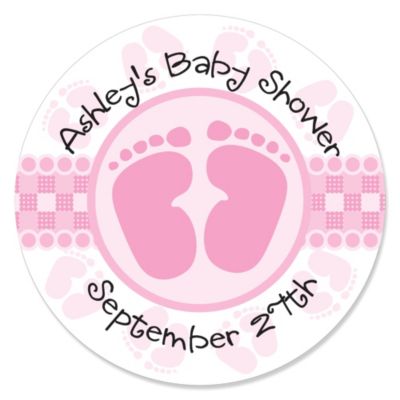 Baby Feet Pink Personalized Baby Shower Sticker Labels 24 Ct