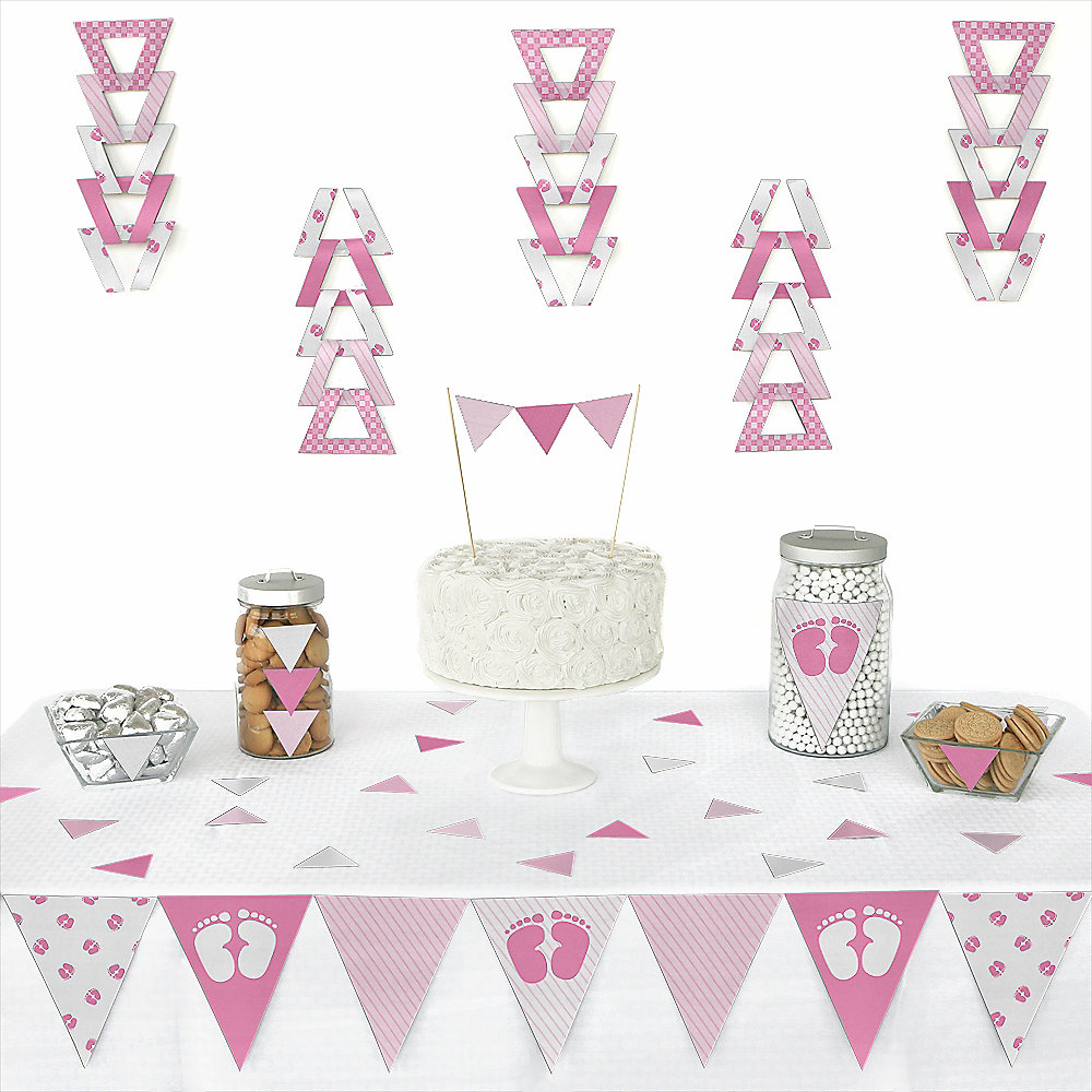 Baby Feet Pink Triangle Baby Shower Decoration Kit 72 Piece Baby Feet Pink Triangle Baby Shower Decoration Kit 72 Piece