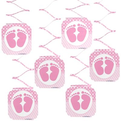 Baby Feet Pink Baby Shower Hanging Decorations 6 Ct