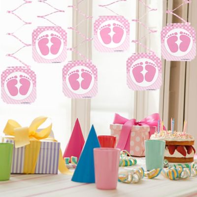 Baby Feet Pink Baby Shower Hanging Decorations 6 Ct