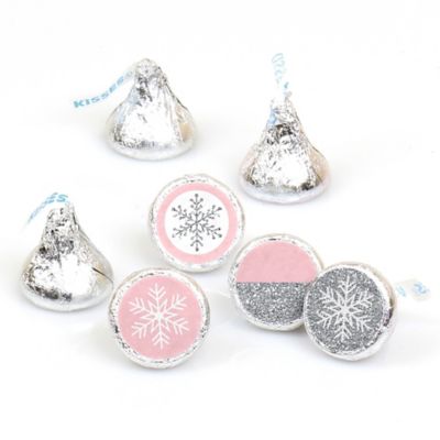 Pink Winter Wonderland Round Candy Labels Holiday Snowflake
