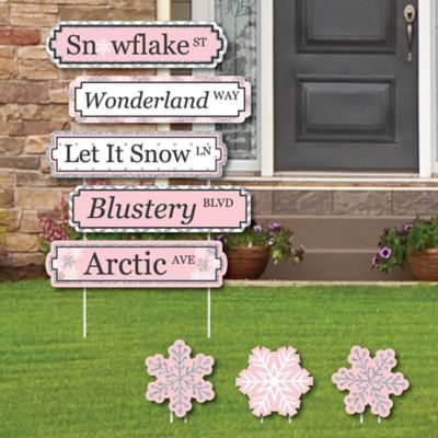 Pink Winter Wonderland Street Sign Cutouts Holiday Snowflake