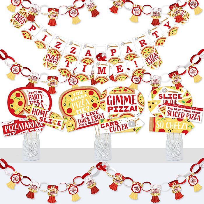 Pizza Party Time Banner And Photo Booth Decorations Baby