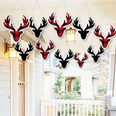 Hanging Prancing Plaid Outdoor Christmas Holiday Buffalo Plaid Hanging Porch Tree Yard Decorations 10 Pieces