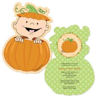 Little Pumpkin Shaped Baby Shower Invitations Set Of 12