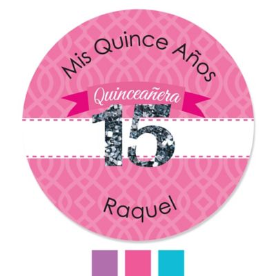 Quinceanera Personalized Birthday Party Sticker Labels 24 ct