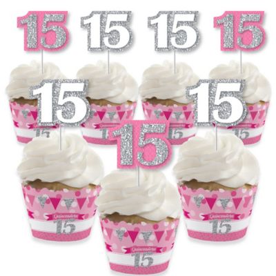 Quinceanera Pink Sweet 15 Cupcake Decoration Birthday Party