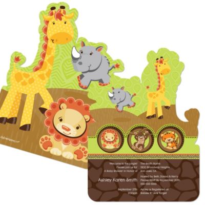 Funfari Fun Safari Jungle Shaped Baby Shower Invitations Set