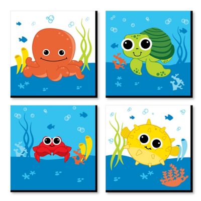 Under The Sea Critters Kids Room Nursery Decor And Home Decor 11 X 11 Inches Nursery Wall Art Set Of 4 Prints For Baby S Room