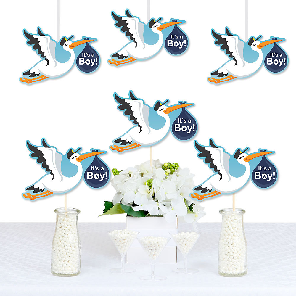 Boy Special Delivery Decorations Diy Blue Stork Baby Shower Essentials Set Of 20