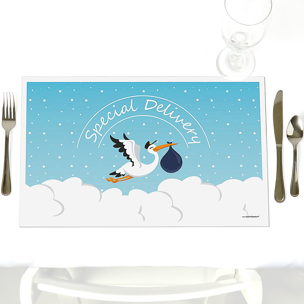 Boy Special Delivery Party Table Decorations Blue Stork Baby Shower Placemats Set Of 12
