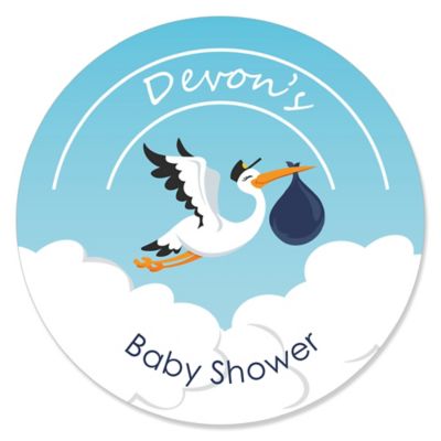 Boy Special Delivery Personalized Blue Stork Baby Shower Sticker