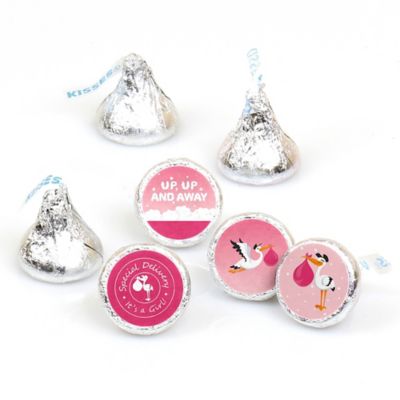 Girl Special Delivery Pink Stork Baby Shower Round Candy Labels