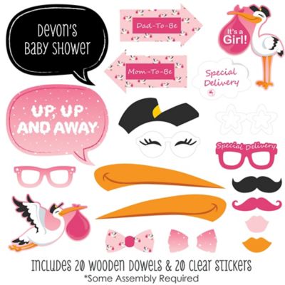 Girl Special Delivery 20 Piece Pink Stork Baby Shower Photo Booth