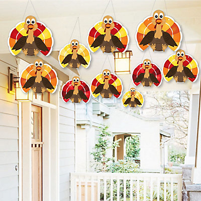Hanging Thanksgiving Turkey - Outdoor Fall Harvest Hanging Porch & Tree Yard Decorations - 10 Pieces