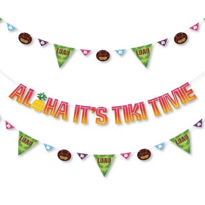 Tiki Happy Birthday Banner - Hawaiian Luau Party Decor - 4.8 Foot Colorful Tropical Summer Banner