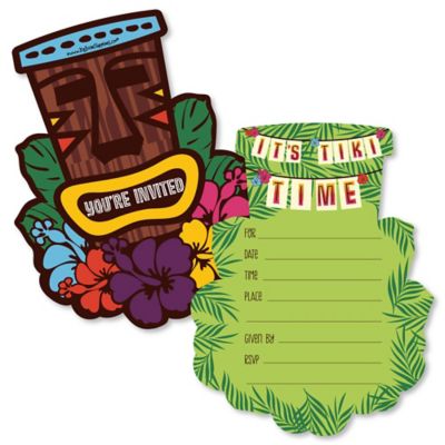 Tiki Luau Shaped Fill In Invitations Tropical Hawaiian 