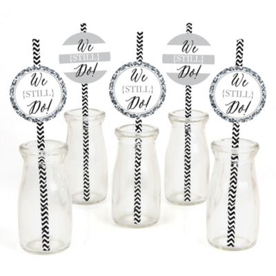We Still Do Wedding Anniversary Straw Decor With Chevron Paper