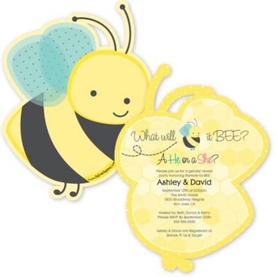 What Will It Bee Gender Reveal Shaped Baby Shower Invitations