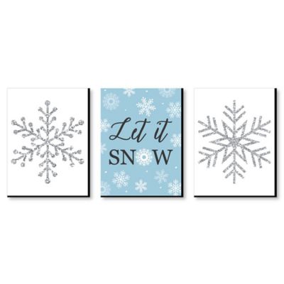 Winter Wonderland Let It Snow Holiday Wall Art And Blue Snowflake Decor 7 5 X 10 Inches Set Of 3 Prints