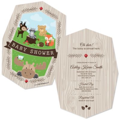 Woodland Creatures Shaped Baby Shower Invitations Set Of 12